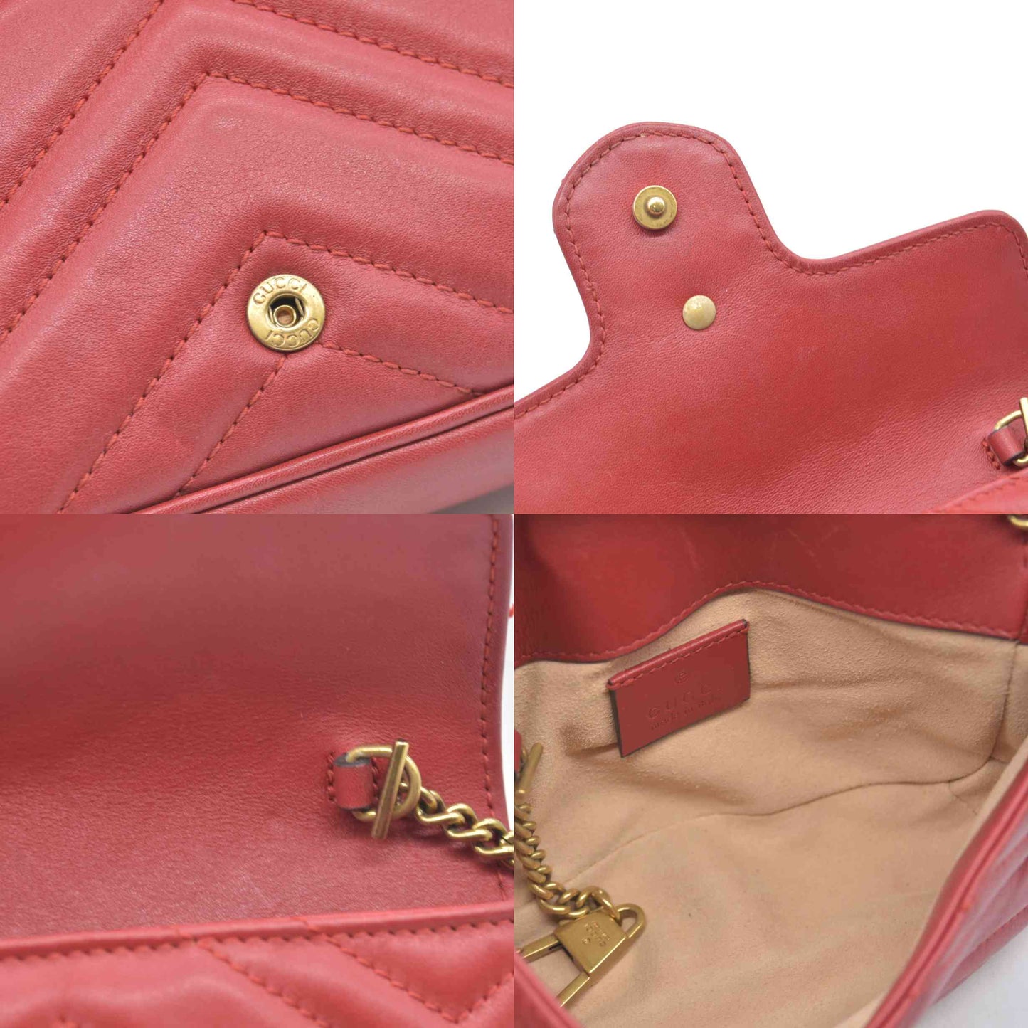 $1550 Gucci Leather Marmont Super Mini Red Crossbody
