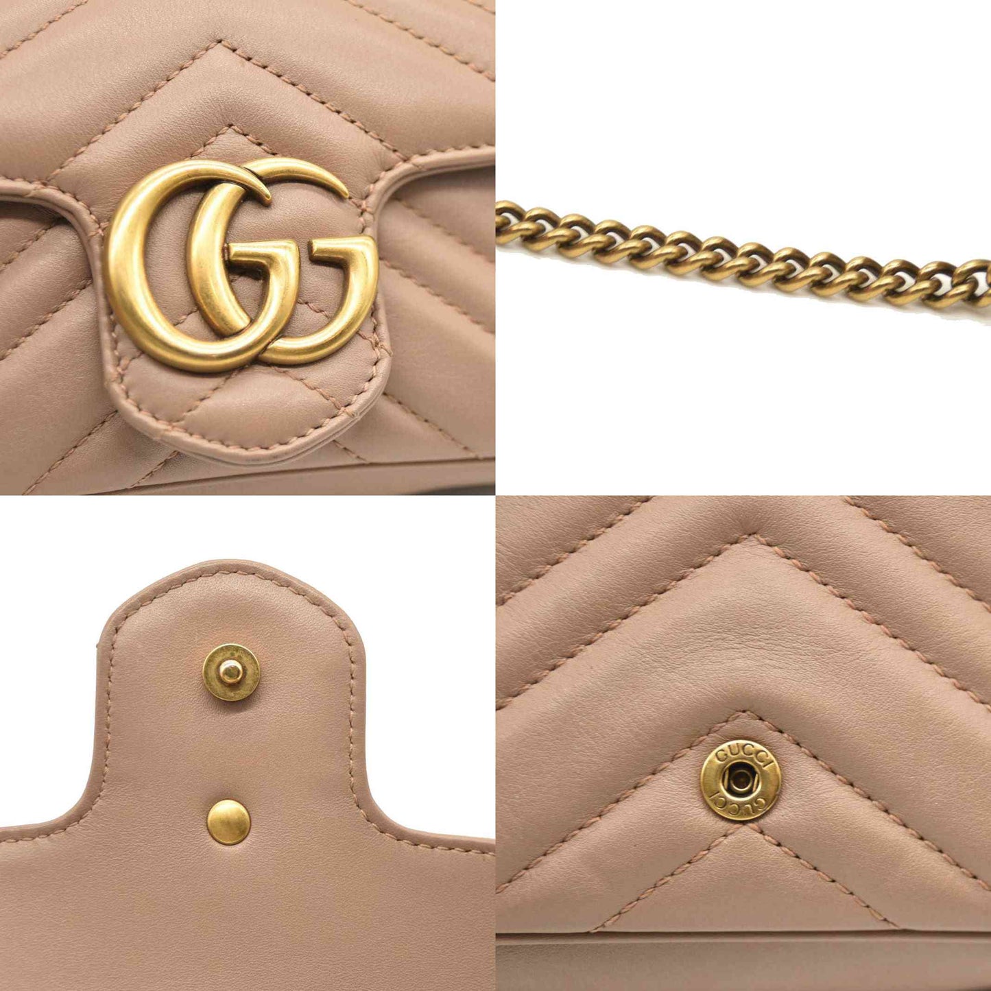 GUCCI Calfskin Matelasse Super Mini GG Marmont Shoulder Bag Porcelain Rose
