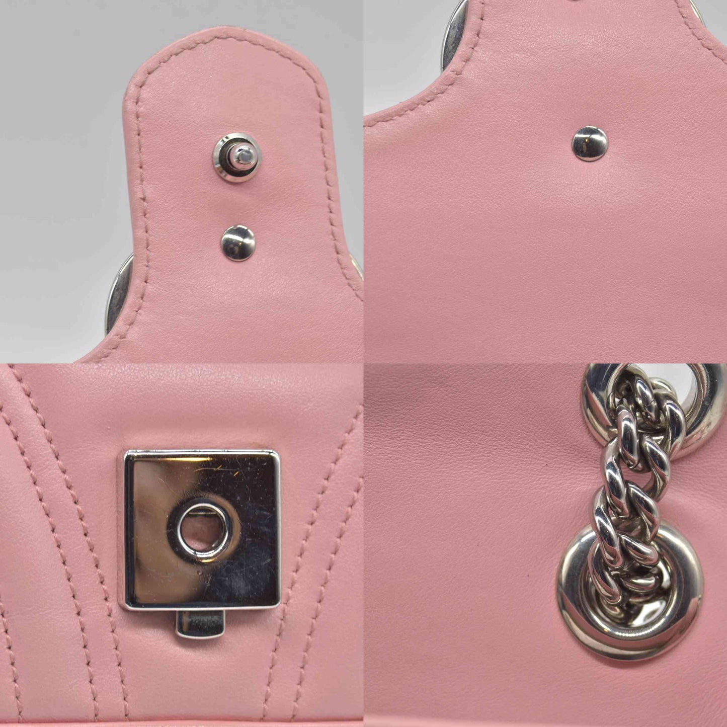 $2600 Gucci Calfskin Matelasse Small GG Marmont Shoulder Bag Wild Rose