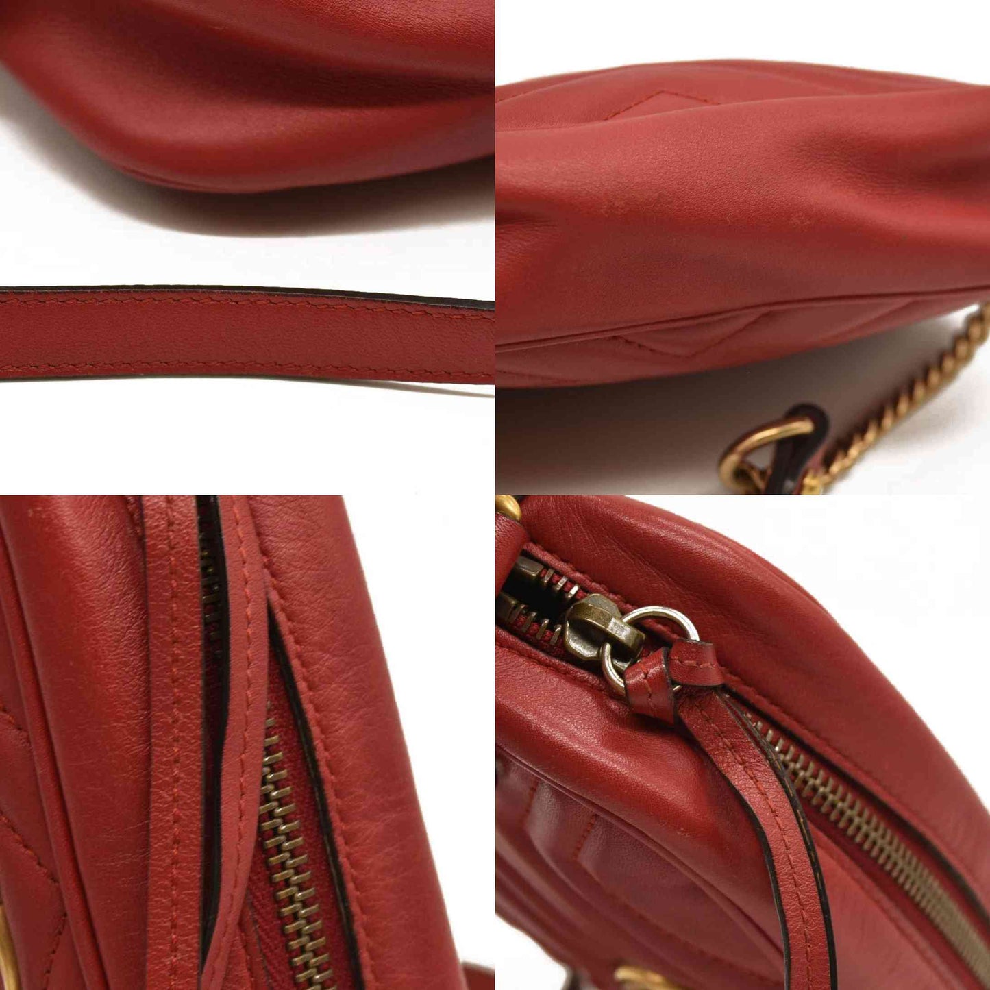 Gucci  Calfskin Matelasse Small GG Marmont Chain Shoulder Bag Hibiscus Red