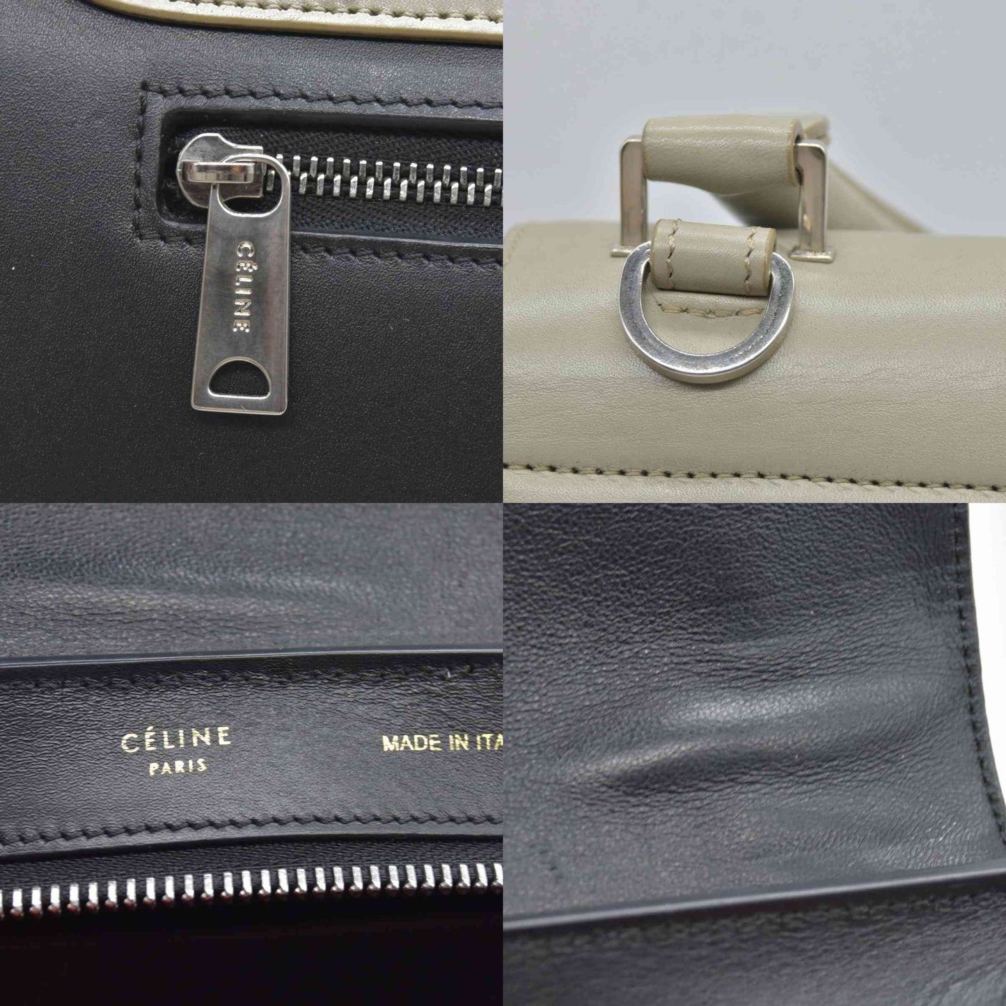 $2950 Celine Smooth Calfskin Small Tri-Color Trapeze Taupe