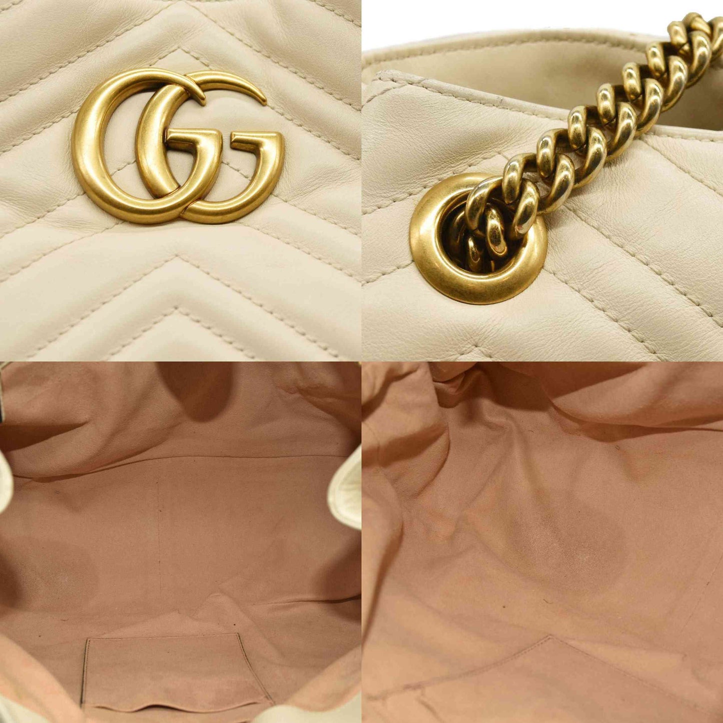 GUCCI Calfskin Matelasse Medium GG Marmont Shoulder Tote Bag White