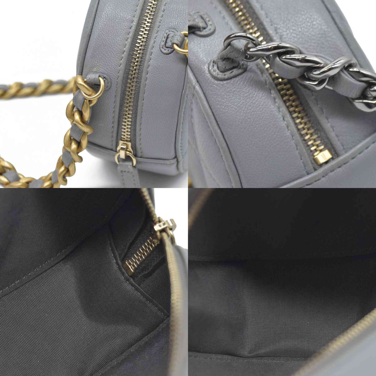 Chanel  Lambskin Quilted Chanel 19 Round Clutch With Chain Grey