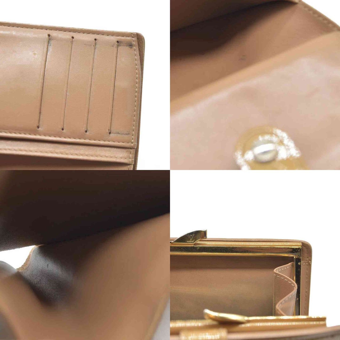 AUCTION $935 Louis Vuitton Vernis French Purse Wallet Beige MI0025