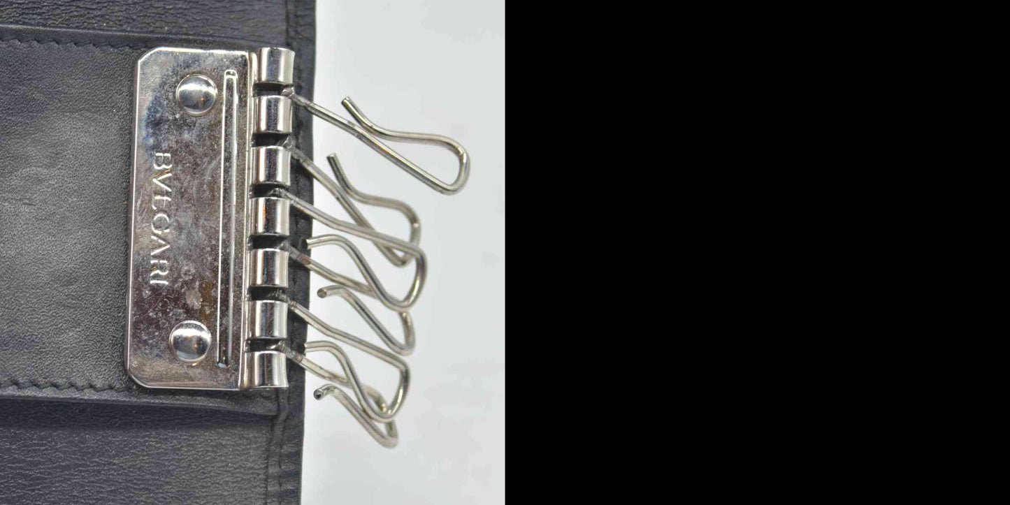 BVLGARI Weekend Gray PVC Black Leather 6 Pics Key Cases CONSIGNMENT
