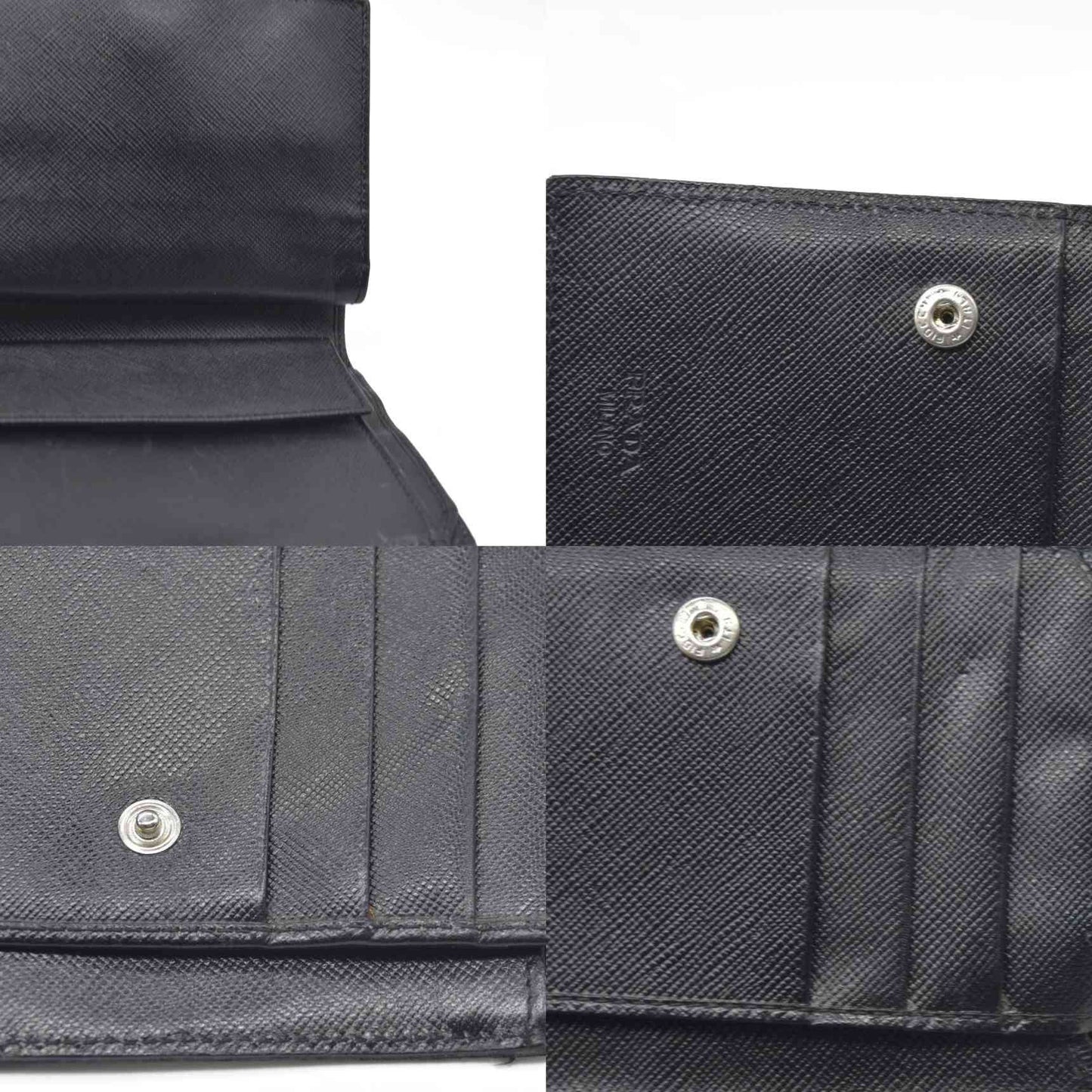 $650 PRADA Logo Plate Nylon Bifold Wallet Purse Black