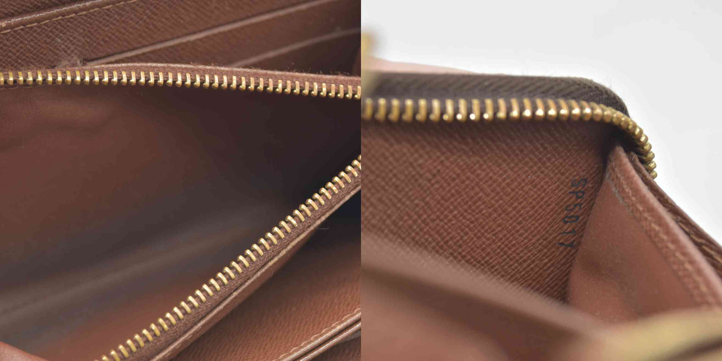 $915 Louis Vuitton Monogram Zippy Zip Around Long Wallet Purse Brown SP5017