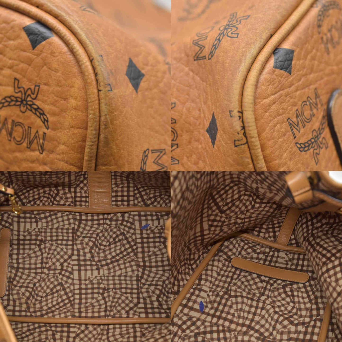 $880 MCM Visetos Large Liz Reversible Shopper Tote Cognac