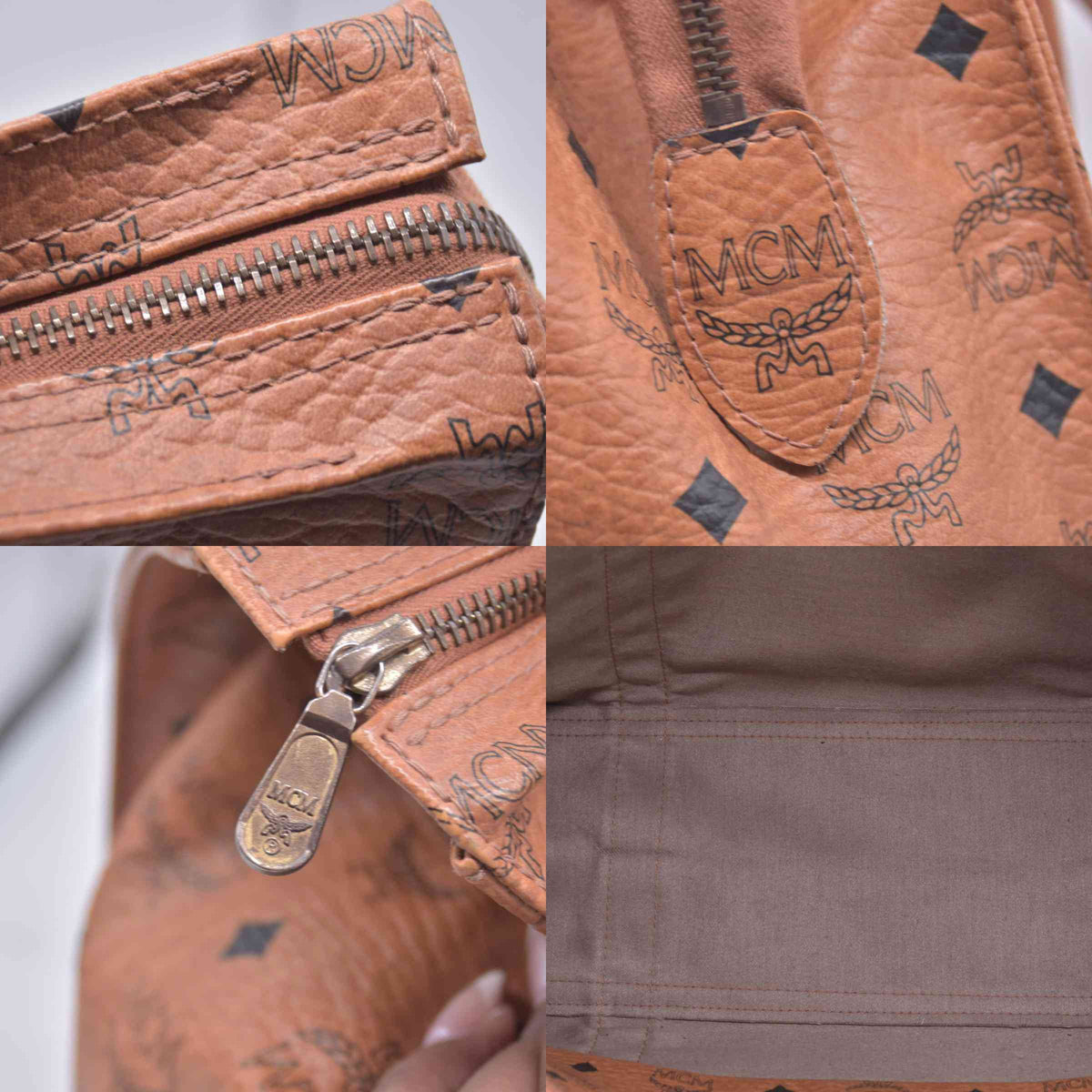 $830 MCM Visetos Aren Small School Bag Tote Cognac CONSIGNMENT