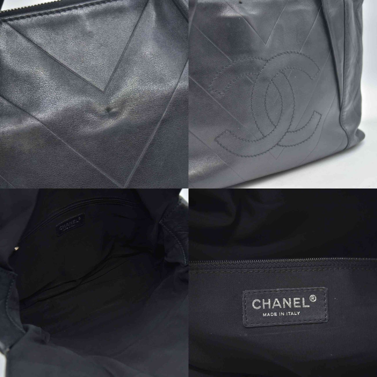 $3500 2006 Chanel Calfskin Chevron CC All Day Long Tote Black