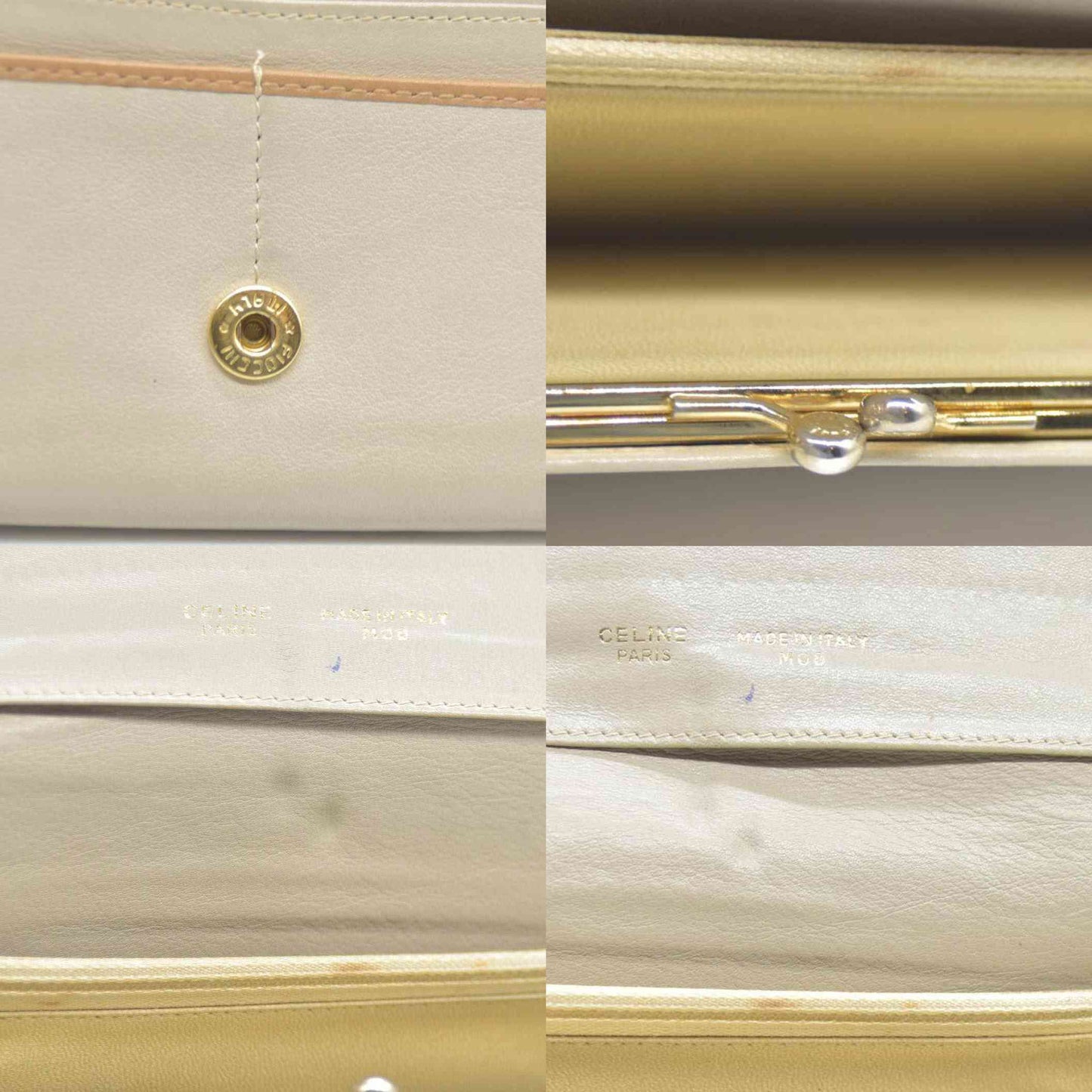 CELINE Macadam Leather Long Bifold Wallet Beige