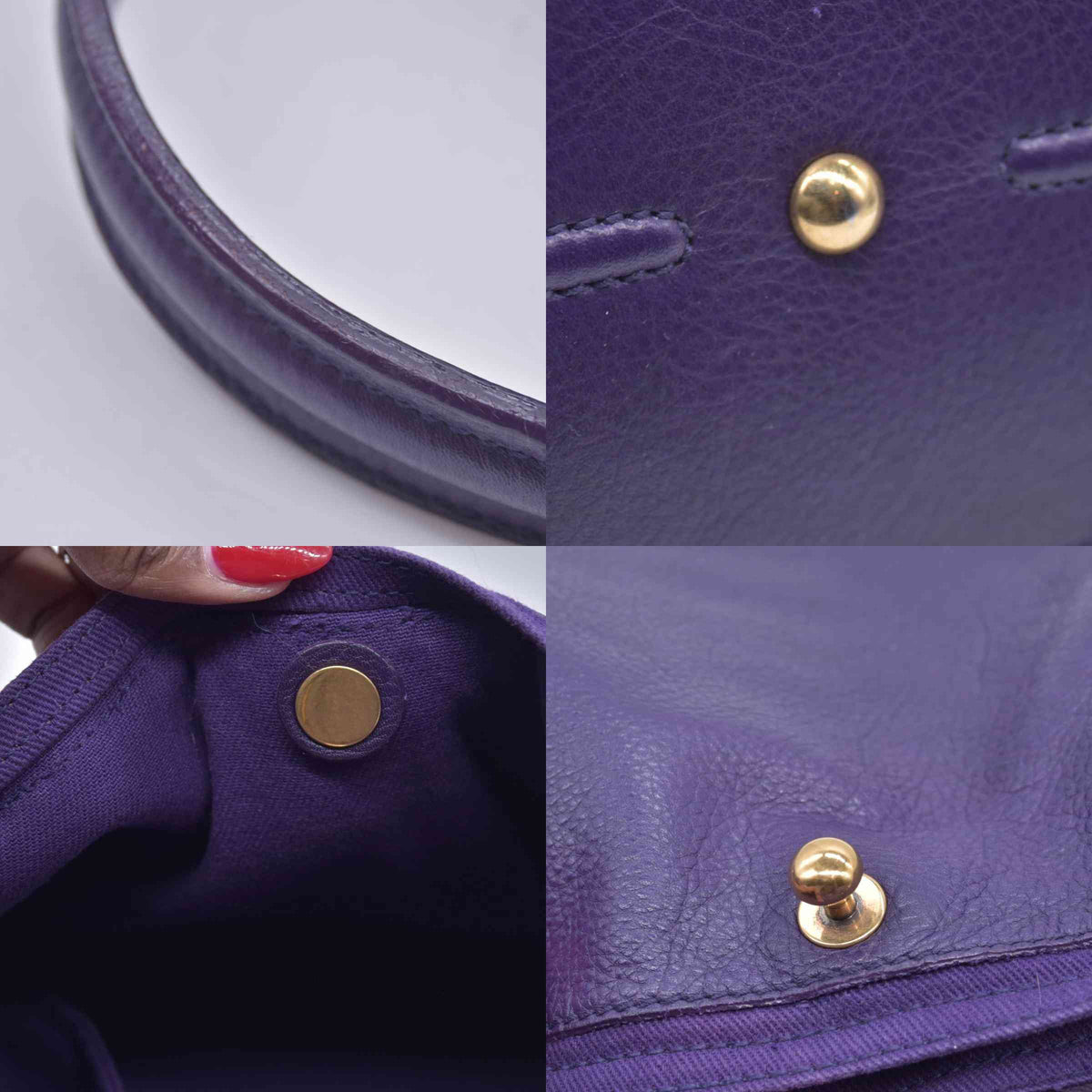 $1890 SAINT LAURENT Grained Leather Muse Two Top Handle Bag Purple CONSIGNMENT 10021248