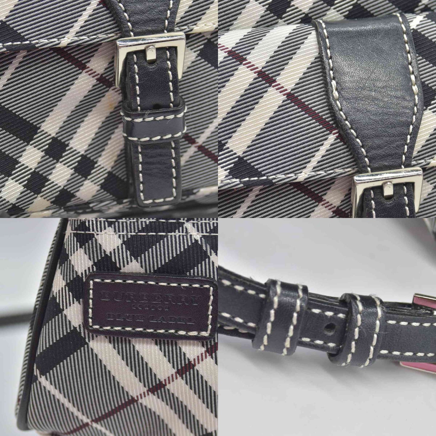 $1095 BURBERRY Nova Check Blue Label Shoulder Bag Nylon Blue CONSIGNMENT