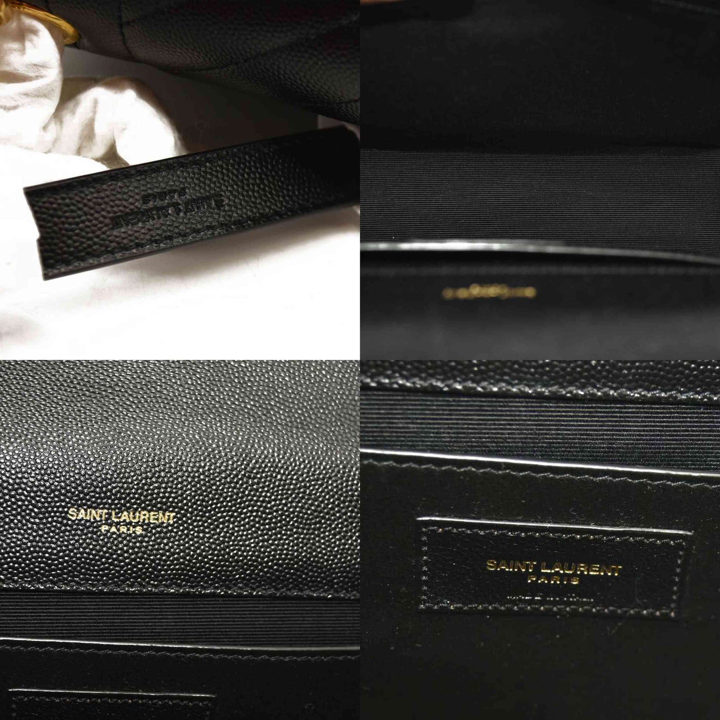 Saint Laurent  Grain De Poudre Textured Mixed Matelasse Triquilt Medium Monogram Satchel Black