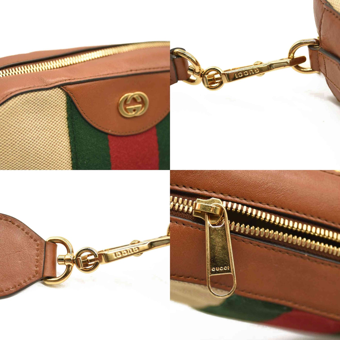 Gucci  Vintage Canvas Web Shoulder Bag Sand Cuir