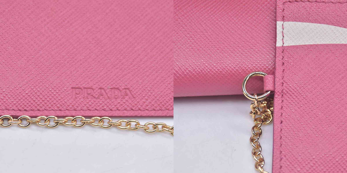 $780 Prada Saffiano Metal Leather Continental Flap Wallet Pink CONSIGNMENT 10021168