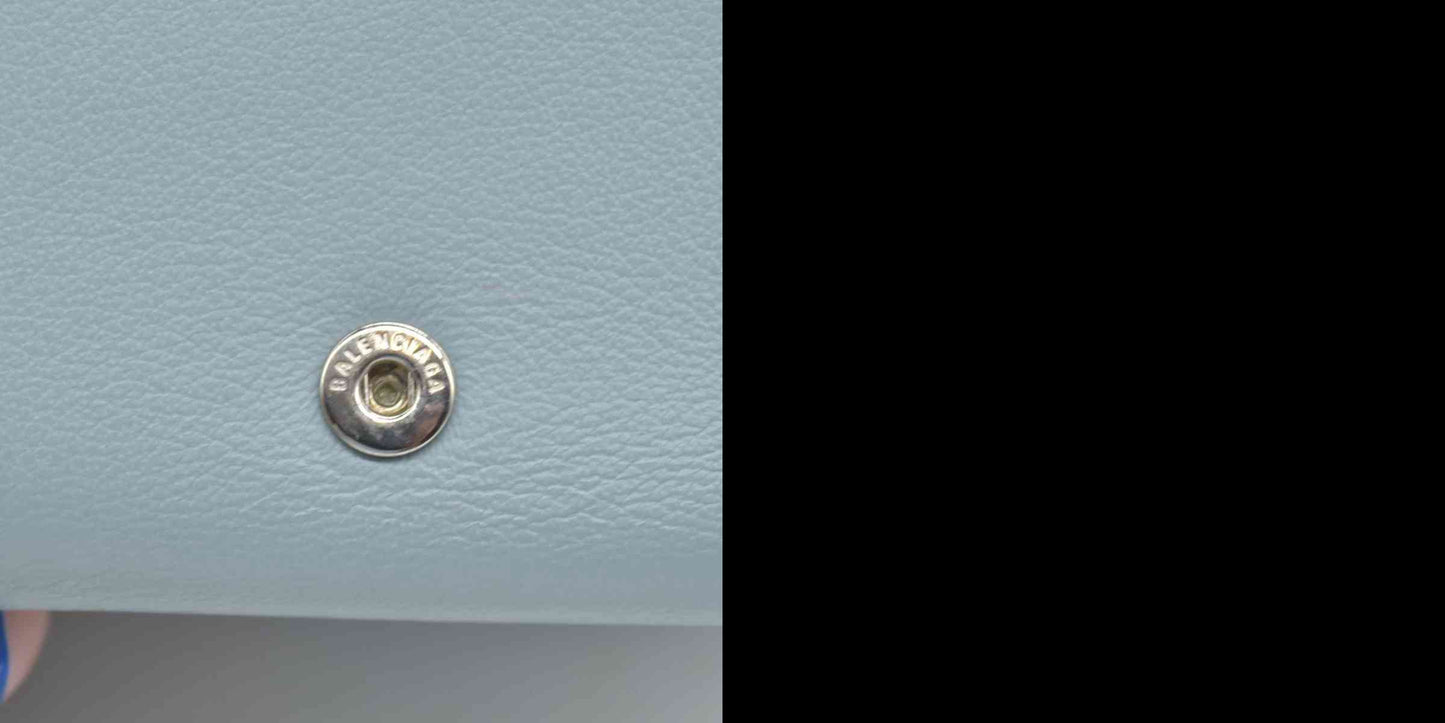 $475 Balenciaga Leather Compact Mini Papier Wallet Blue CONSIGNMENT