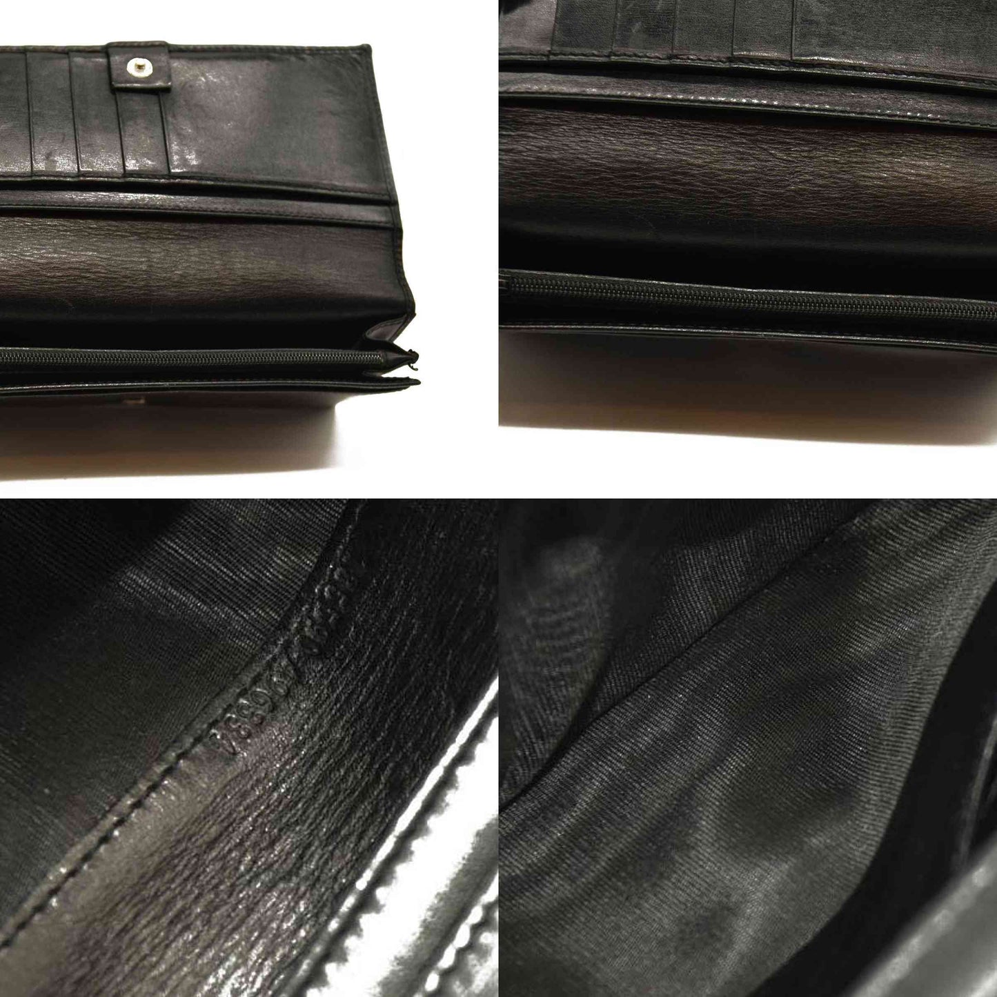 GUCCI Logo Leather Long Bifold Wallet Black