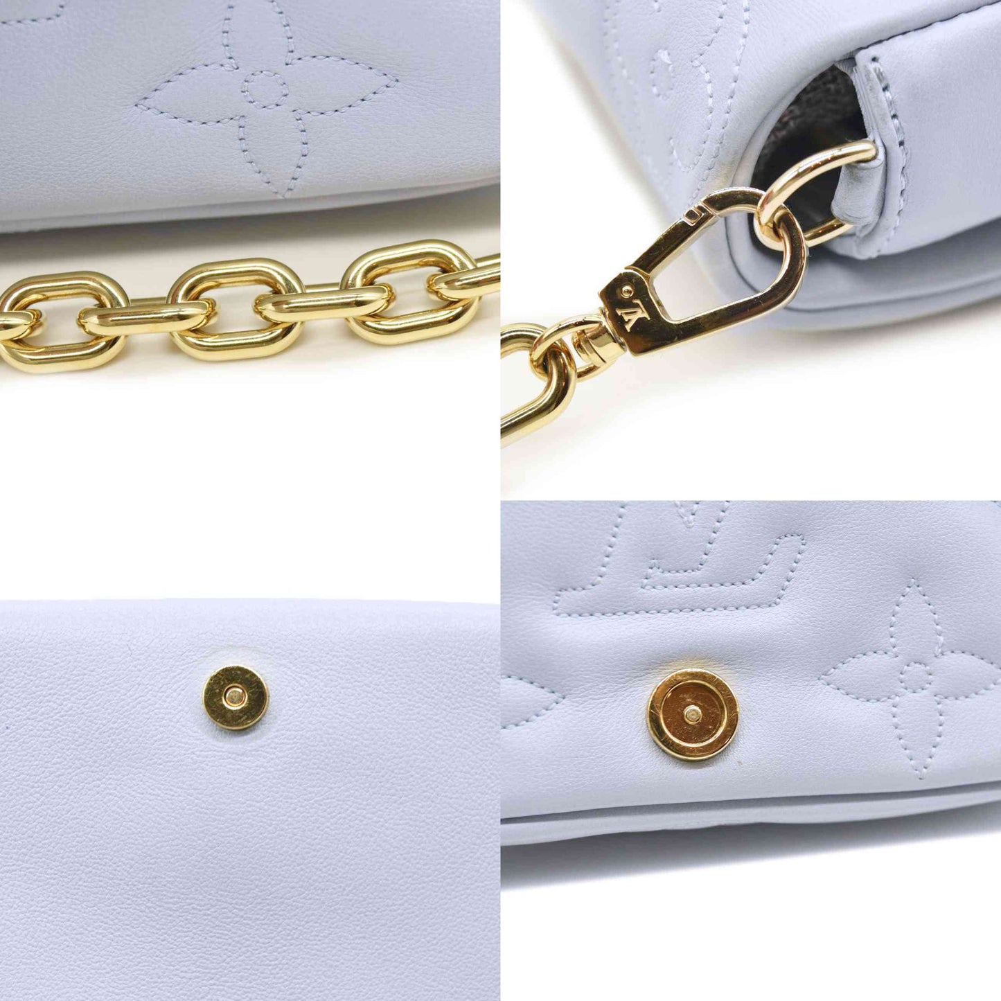 LOUIS VUITTON Calfskin Bubblegram Wallet On Strap Ice Blue