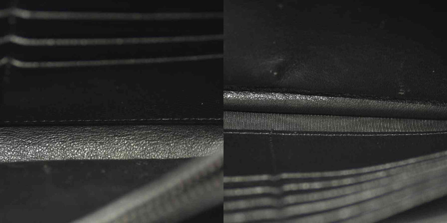 Saint Laurent  Grain De Poudre Matelasse Chevron Monogram Monochrome Chain Wallet Black