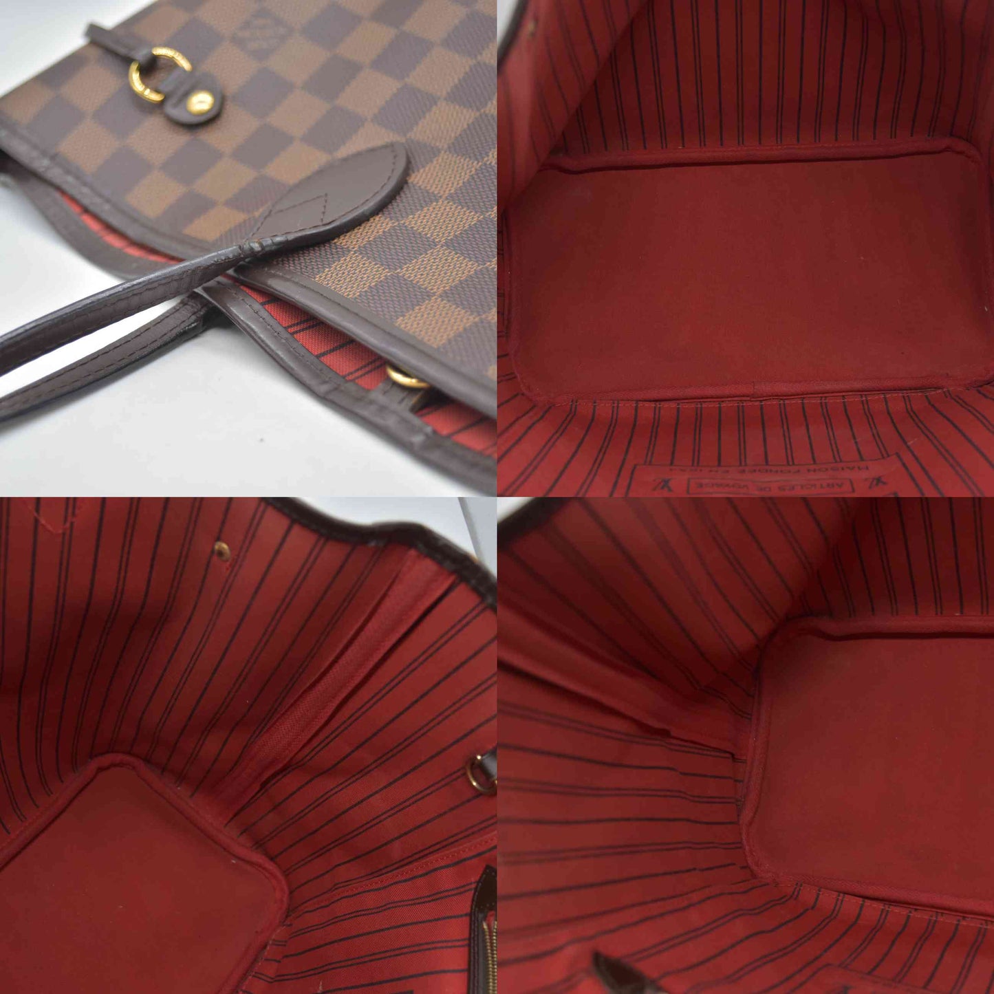 $2240 2017 Louis Vuitton Damier Ebene Neverfull MM Cherry Red Interior GI3167