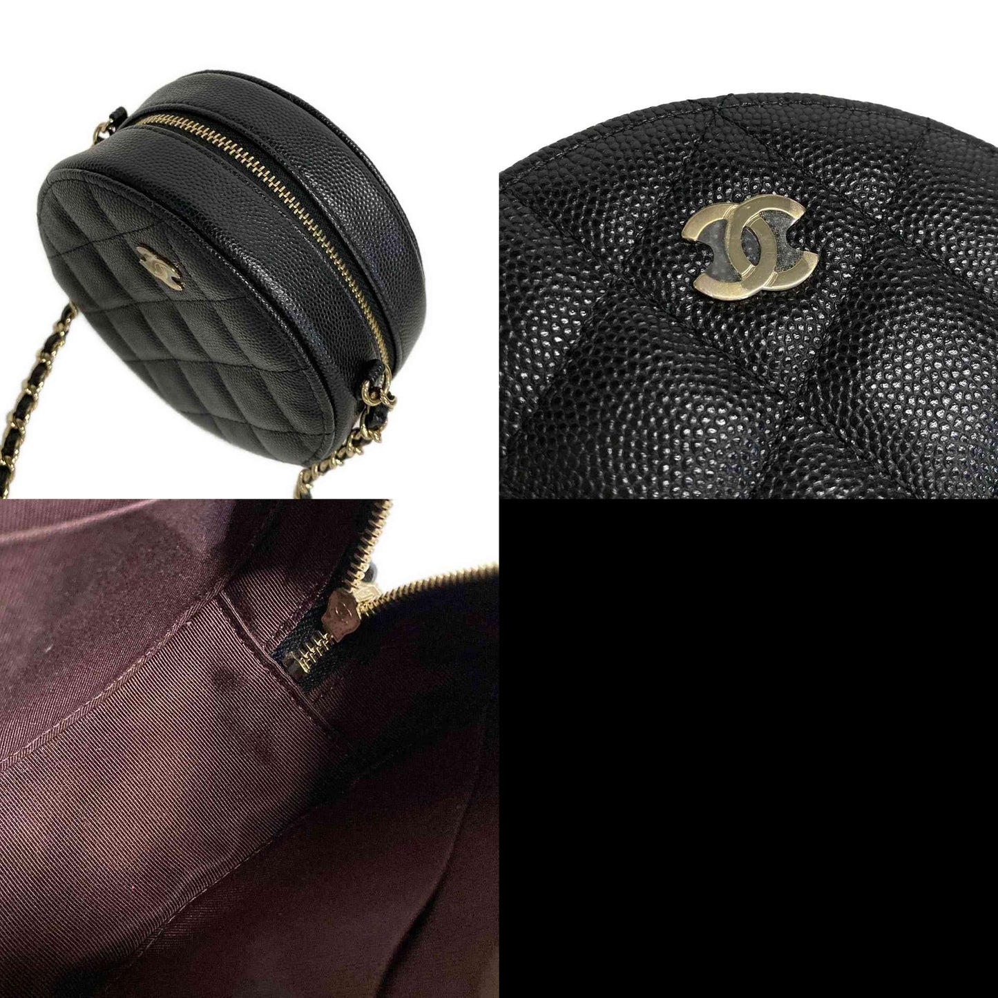 PRE-ORDER Chanel  Caviar Quilted Round Clutch With Chain Black 30*