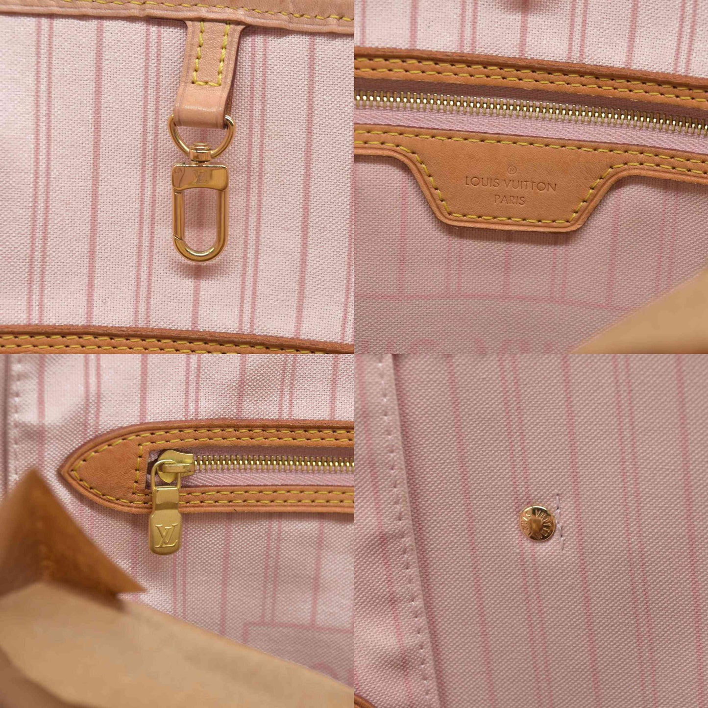 $2170 Louis Vuitton Damier Azur Neverfull SD2199 Rose Ballerine 2019
