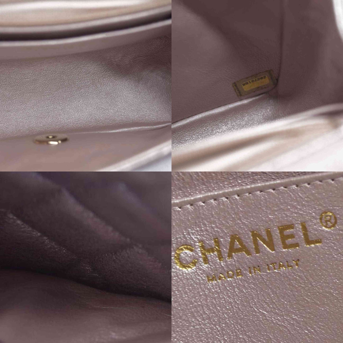 $5200 Chanel Metallic Lambskin Quilted Mini Square Flap Pink Purple