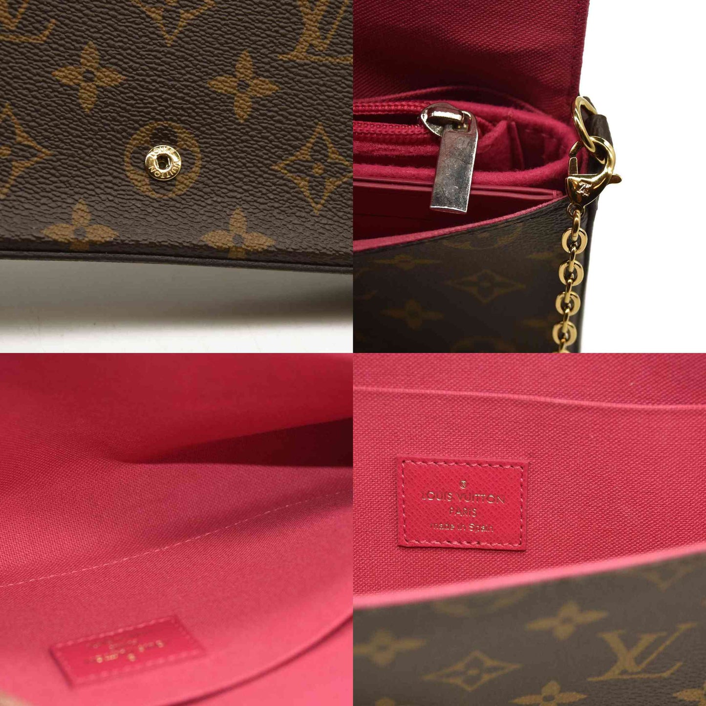 LOUIS VUITTON  Monogram 2021 Christmas Animation Hollywood Pochette Felicie Chain Wallet Fuchsia