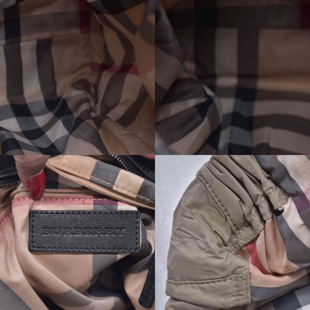 $1050 BURBERRY Nylon & Leather Drawstring Knight Emblem Tote Bag Beige Dark Brown CONSIGNMENT 10021354