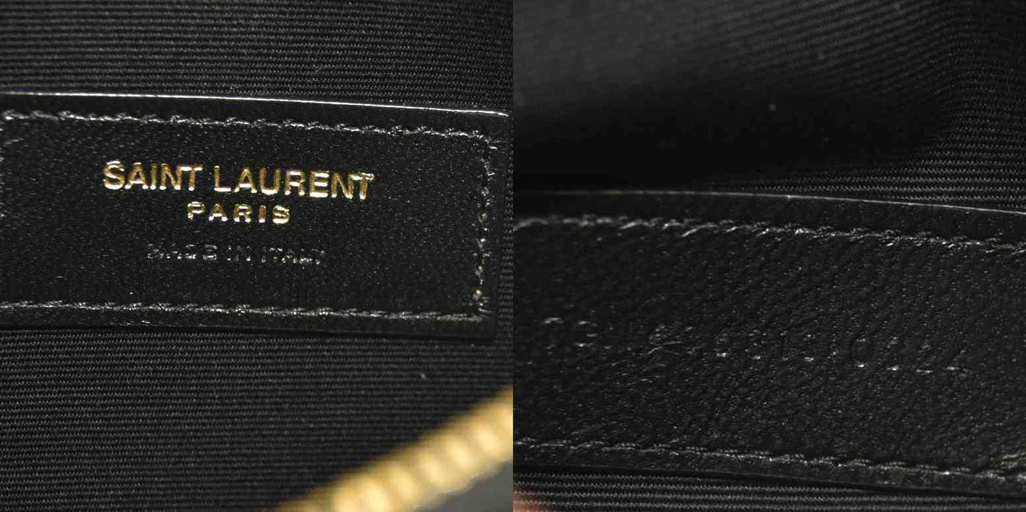 SAINT LAURENT Grain De Poudre Chevron Monogram Large Bill Pouch Black