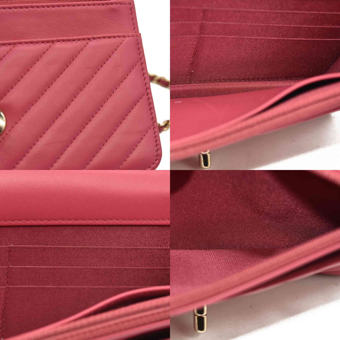 Chanel  Lambskin Chevron Quilted Trendy CC Wallet On Chain WOC Pink 28*