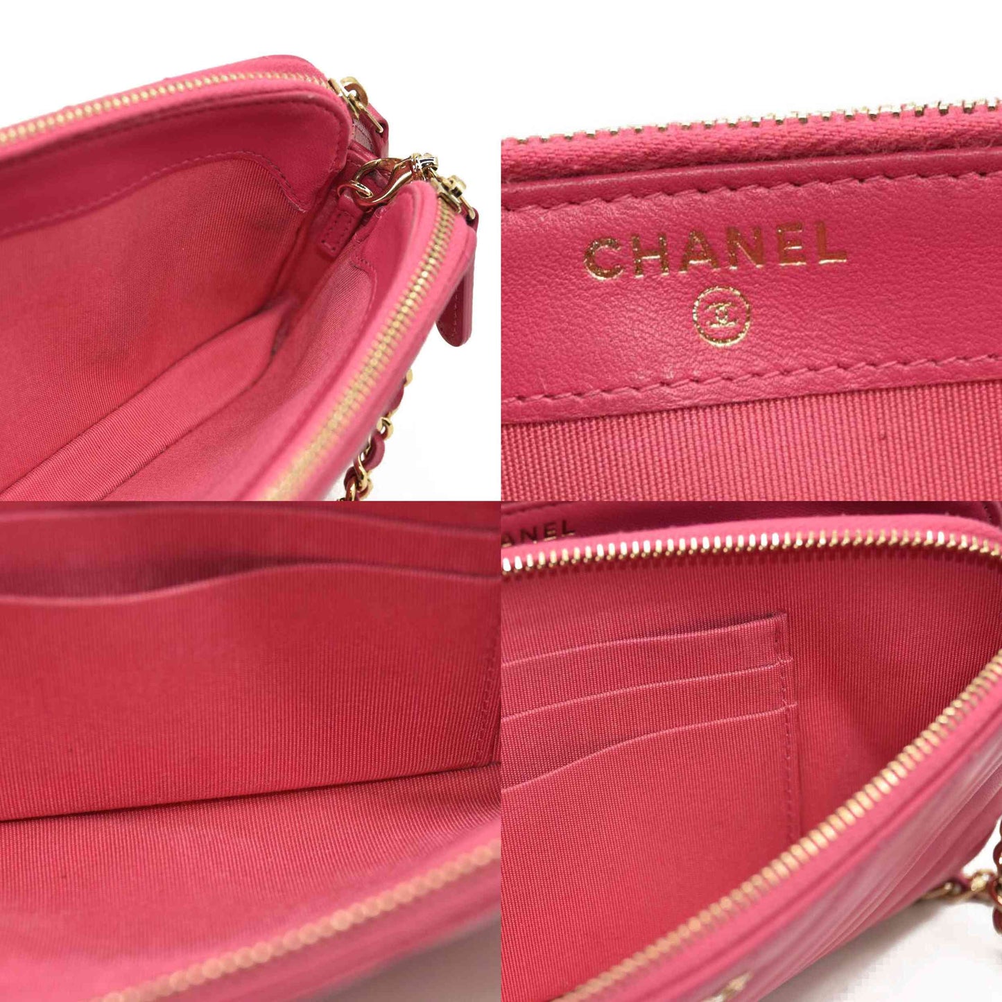 Chanel Lambskin Chevron Quilted Small Clutch With Chain Pink 23*