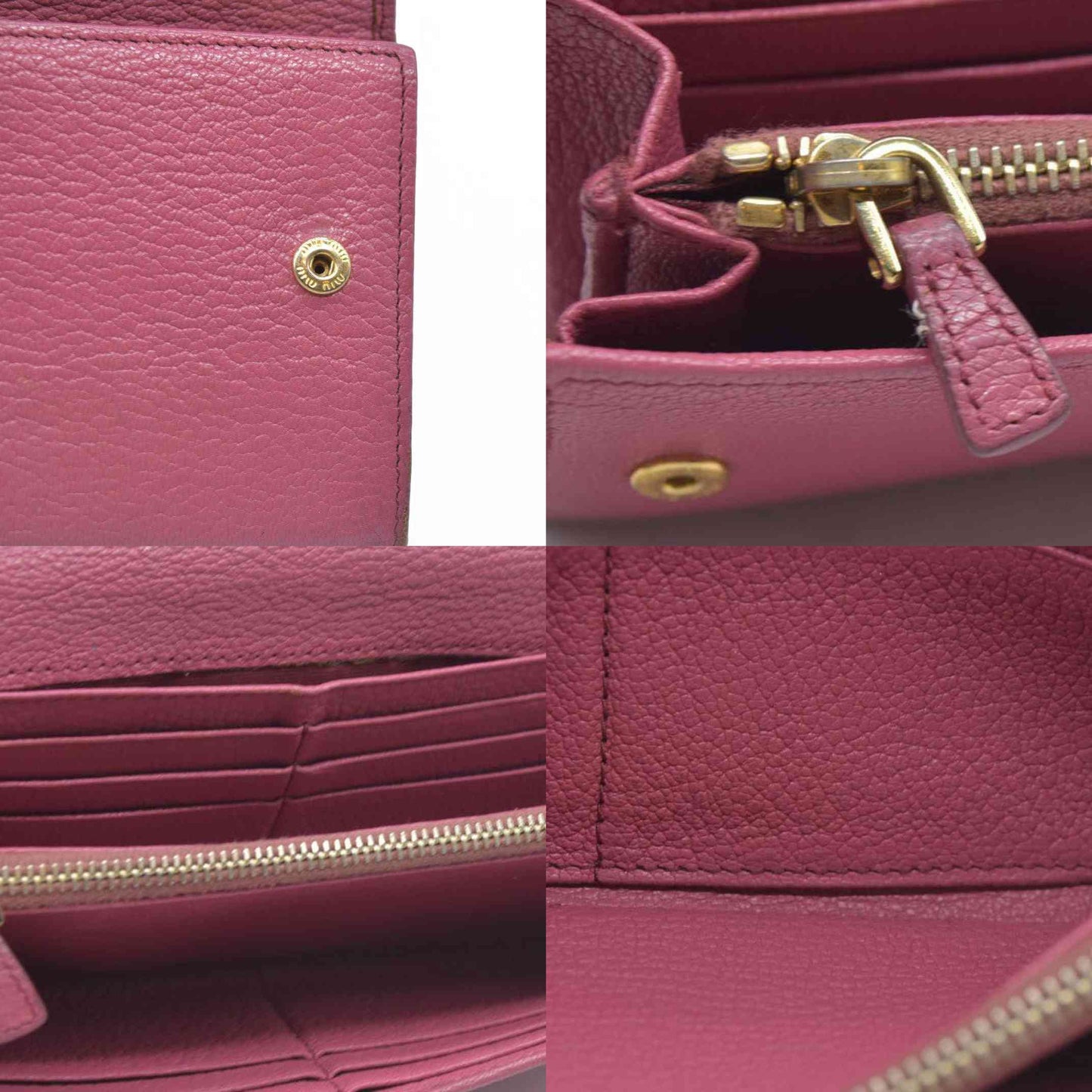 MIU MIU Ribbon Studs Leather Long Bifold Wallet Pink