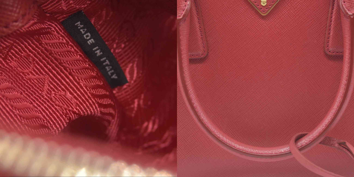 $4700 Prada Saffiano Mini Galleria Double Zip Tote Fuxia