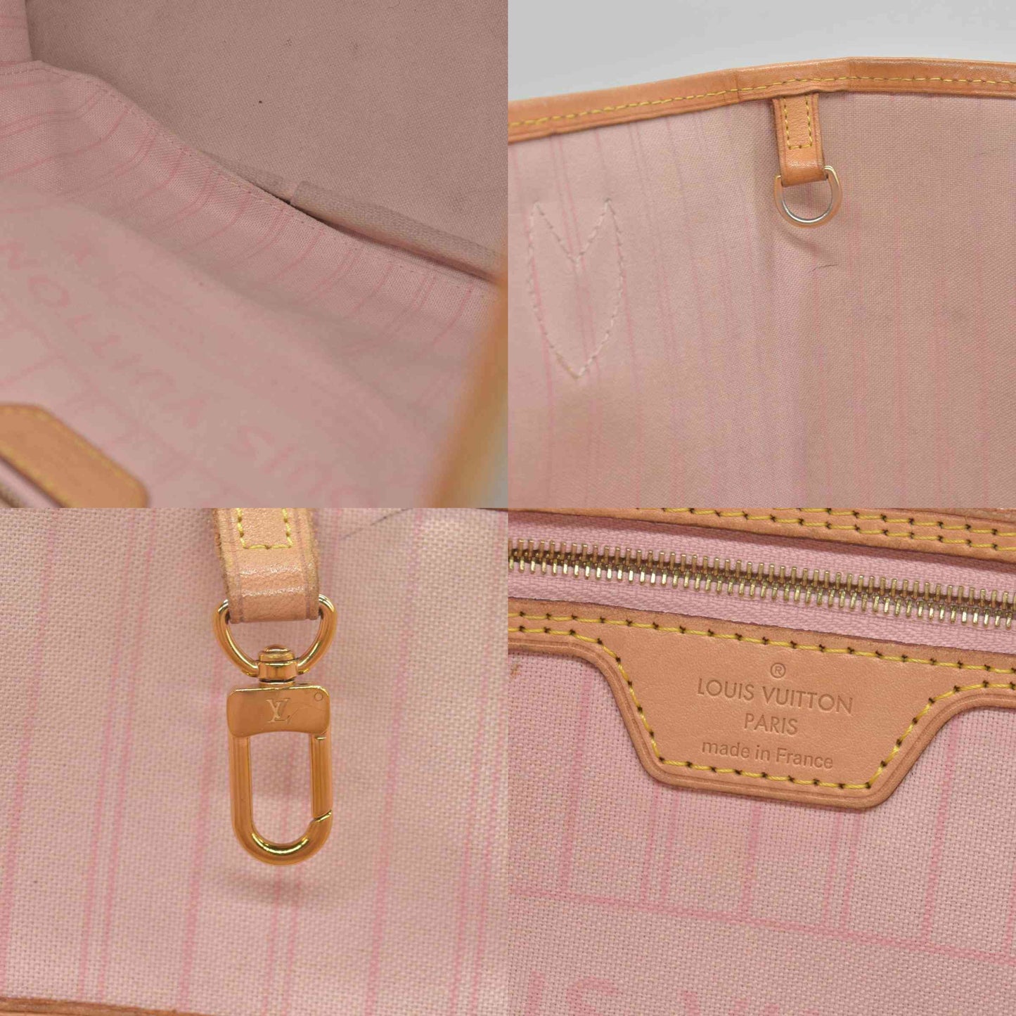 $2170 Louis Vuitton Damier Azur Neverfull MM Rose Ballerine FL4158
