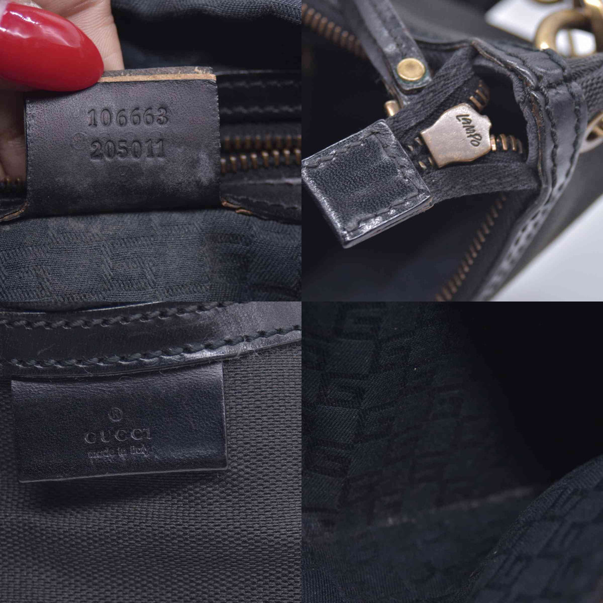 $880 GUCCI Canvas Web Strap Crescent Hobo Bag Black CONSIGNMENT 10021221