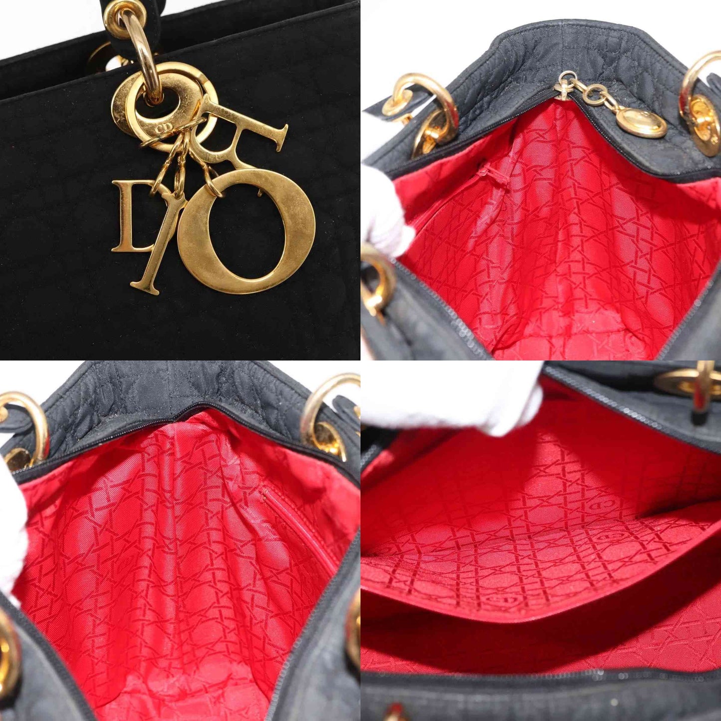 $4900 Christian Dior Nylon Cannage Large Lady Dior Black