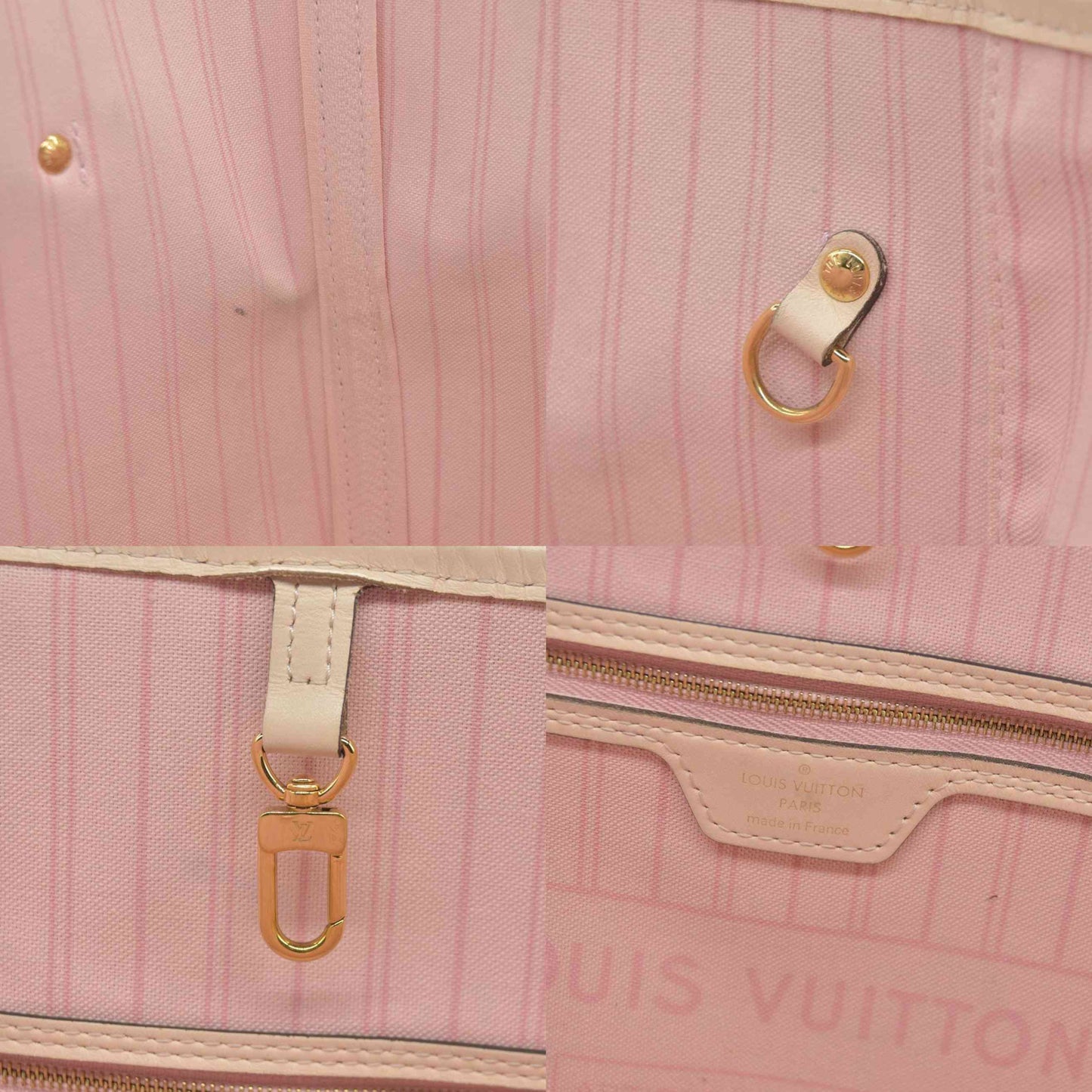 $2600 Louis Vuitton Damier Azur Bandouliere Neverfull MM Rose Ballerine Braided Strap White Leather