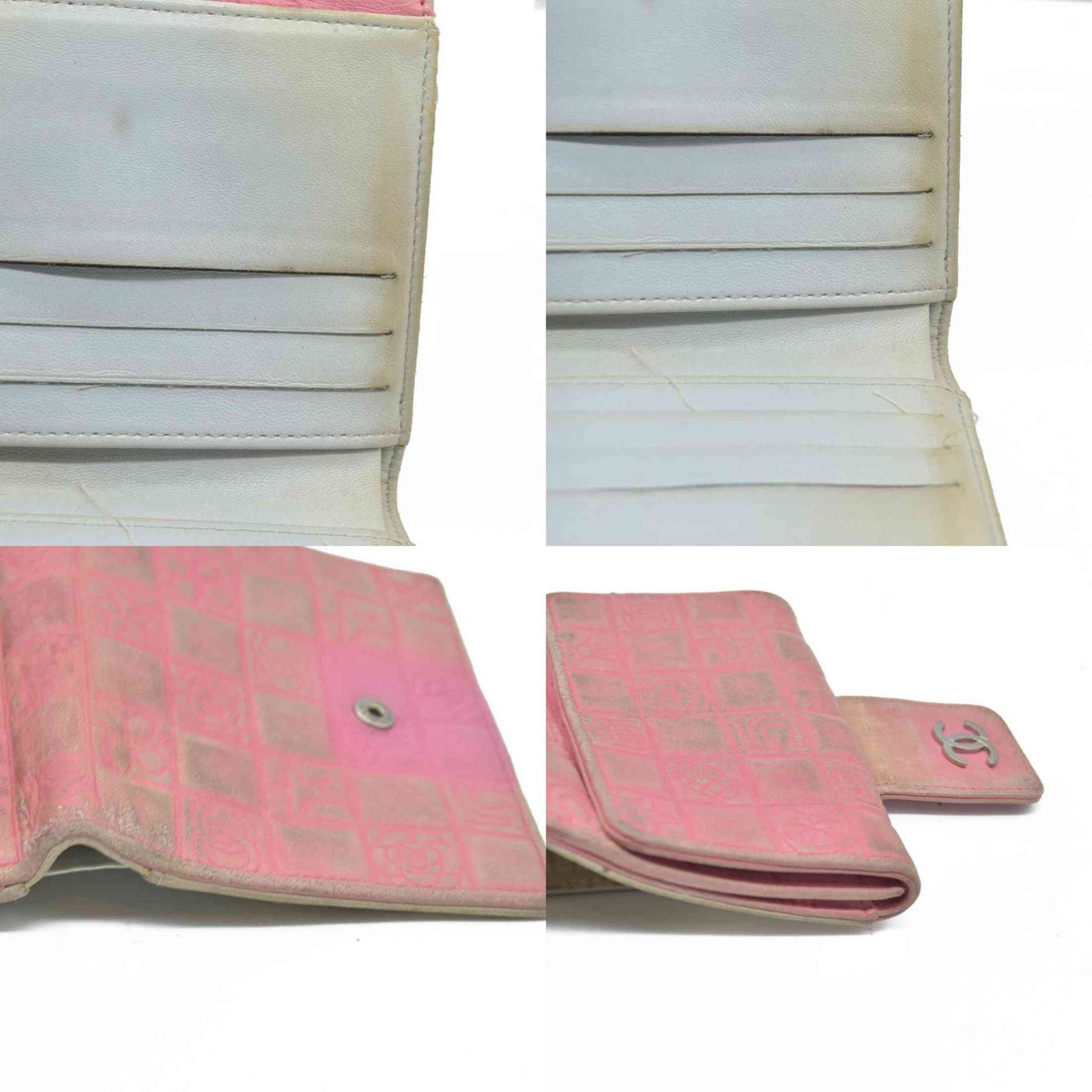 Chanel icon line Bi-fold Wallet With Silver Metal Lambskin Light Pink