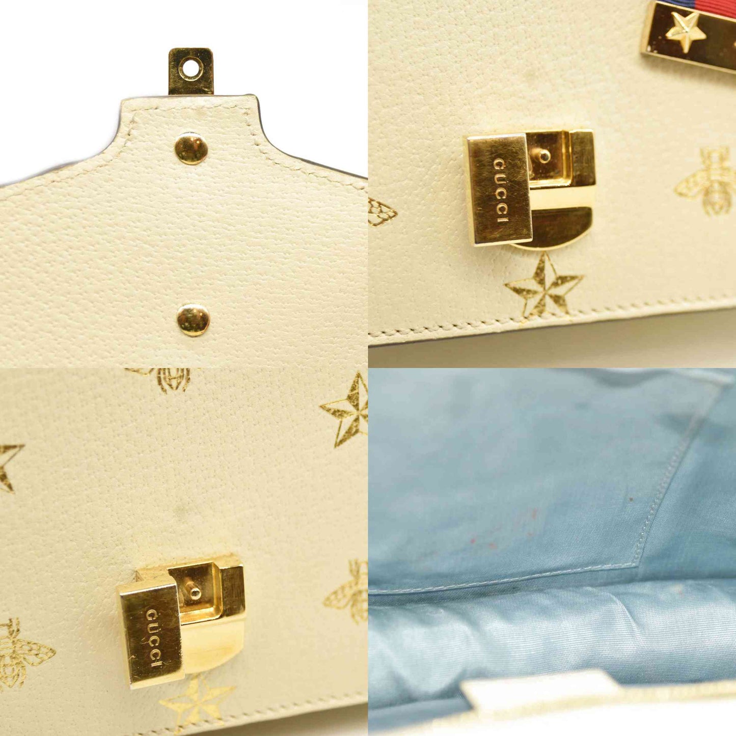 Gucci  Calfskin Small Sylvie Shoulder Bag Off White