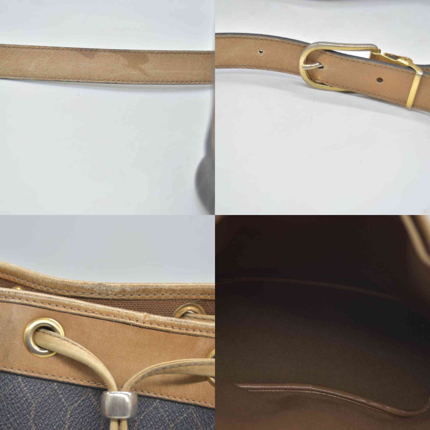 $1150 Christian Dior Vintage Coated Canvas Honeycomb Bucket Bag Tan Brown CONSIGNMENT