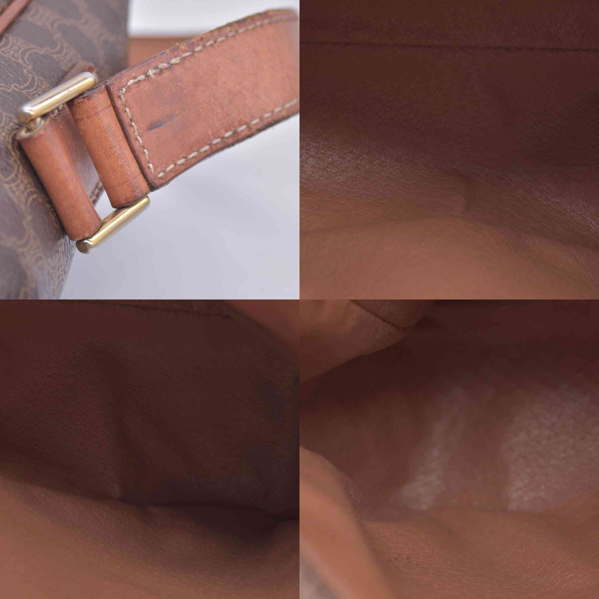 $1150 CELINE Macadam Coated Canvas Ring Circle Logo Crossbody Bag Brown CONSIGNMENT 10021238