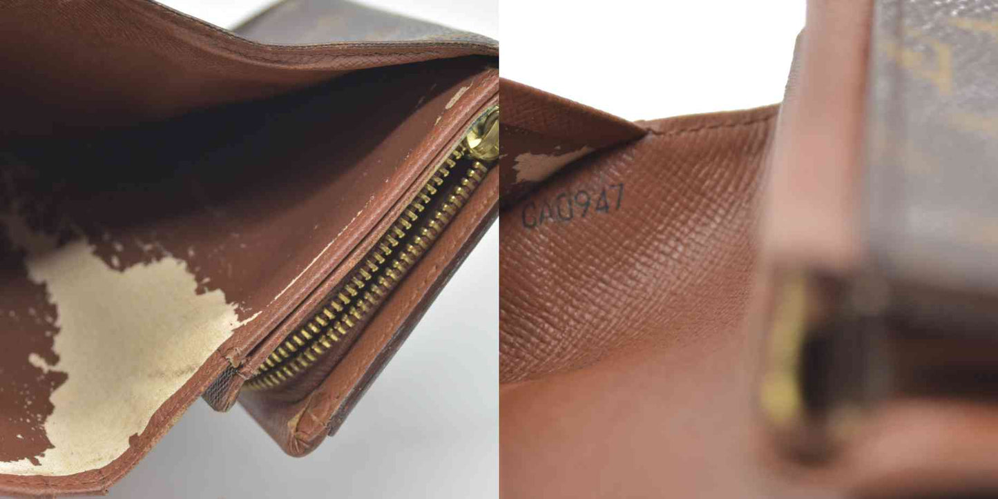 AUCTION $610 Louis Vuitton Monogram Porte Monnaie Zip Bifold Wallet Brown CA0947