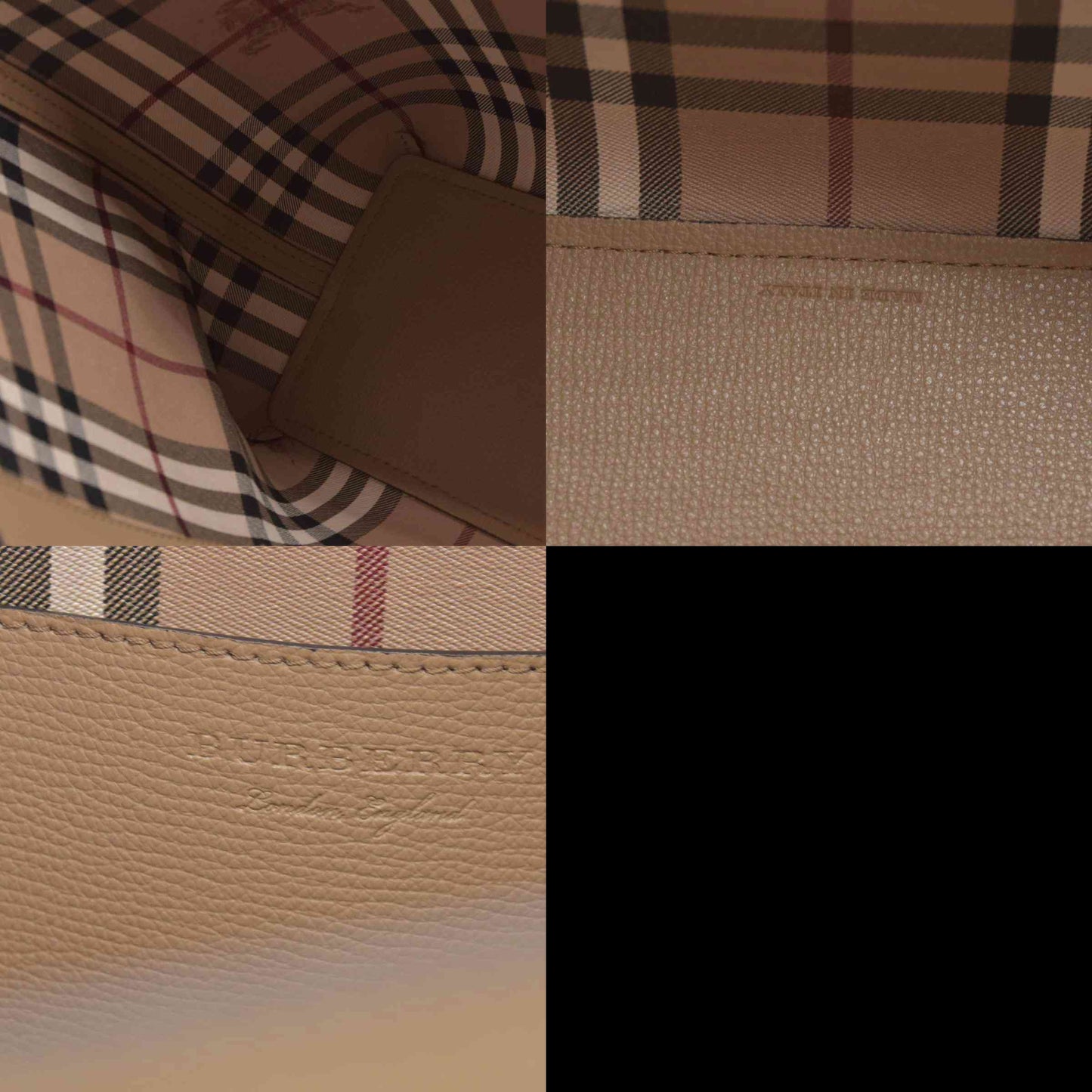 $1790 Burberry Grainy Calfskin Haymarket Check Medium Tote Mid Camel