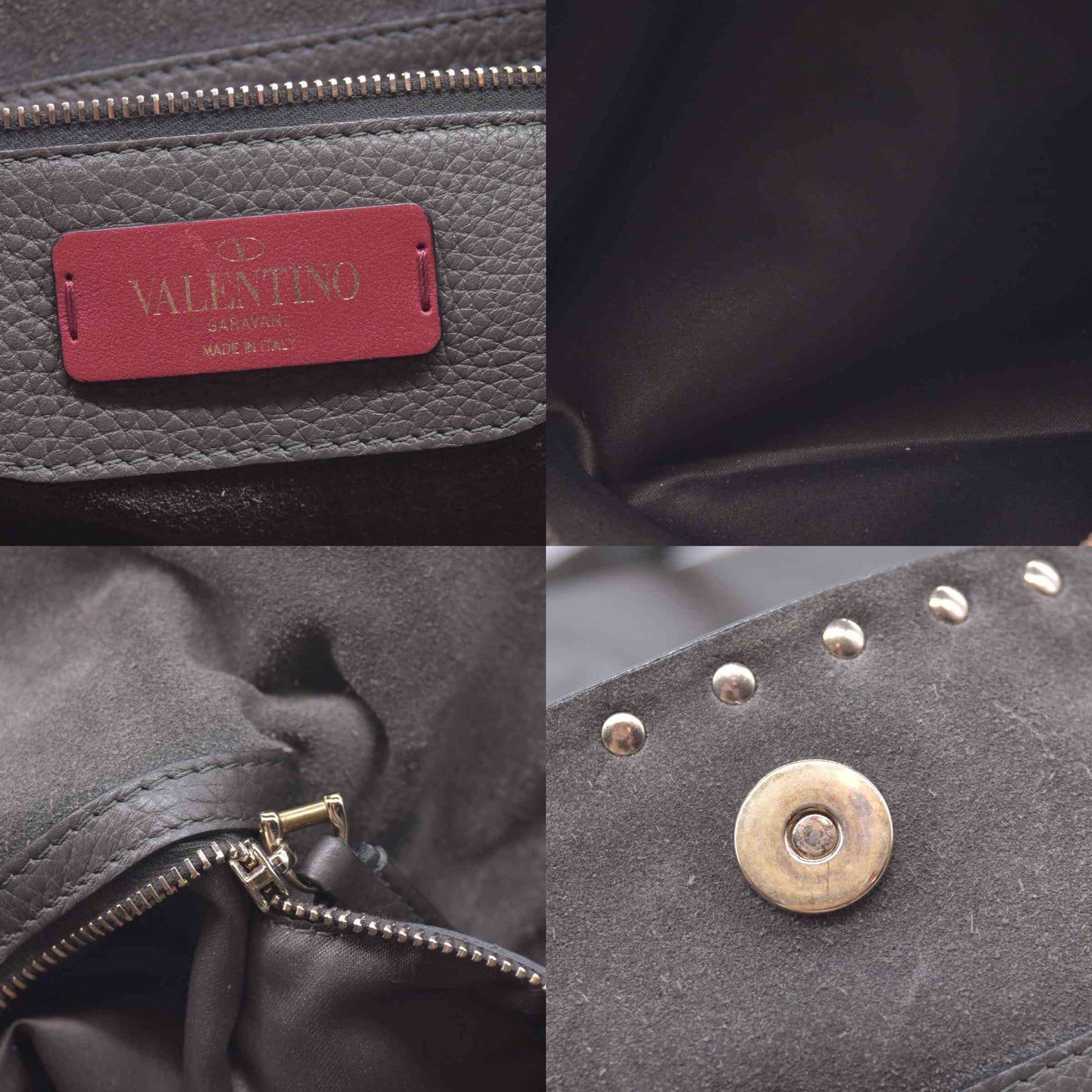 $1850 Valentino Garavani Grained Calfskin Small Rockstud Shoulder Tote Grey