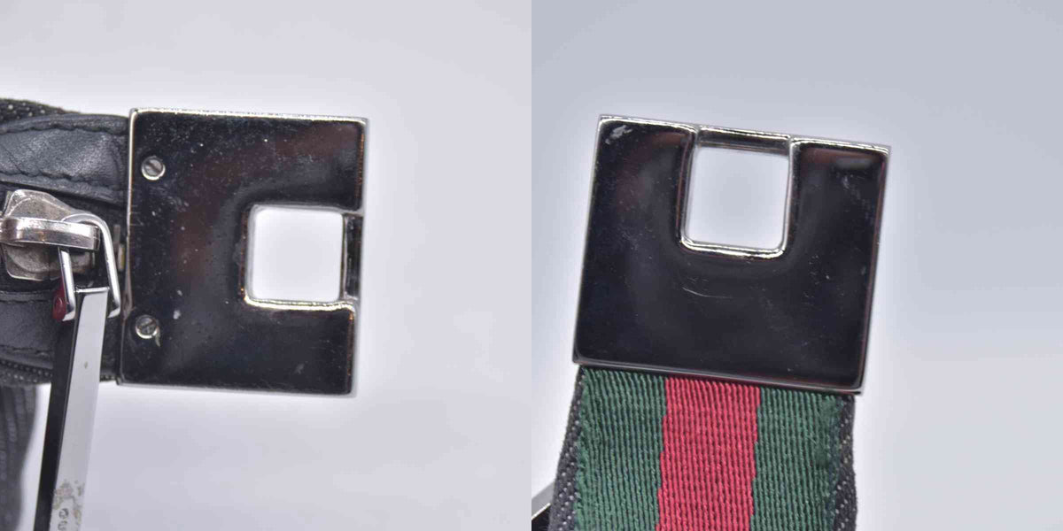 $950 GUCCI Denim Web Shoulder Bag Black CONSIGNMENT 10021242