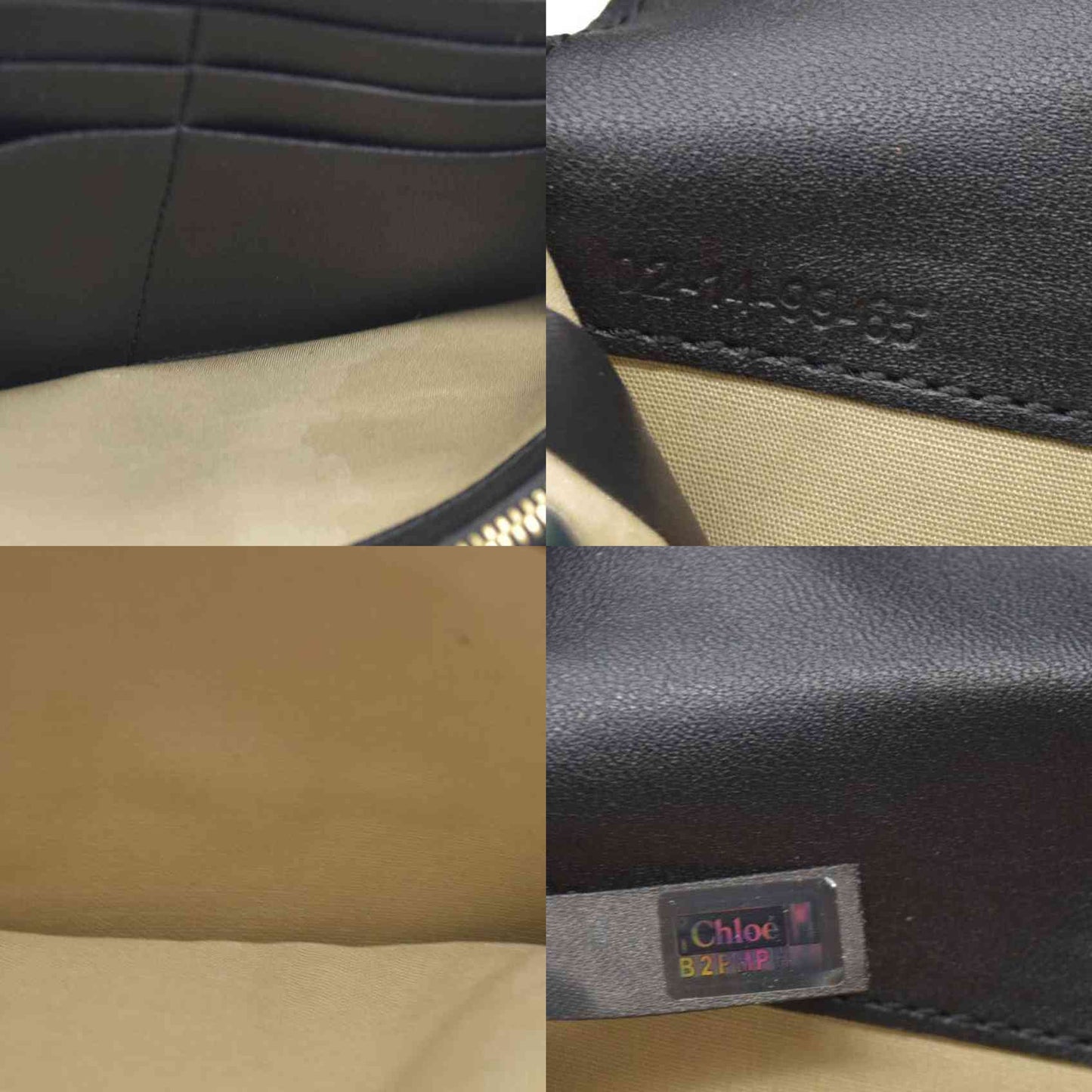 Chloe Ribbon Leather Long Bifold Wallet Purse Black