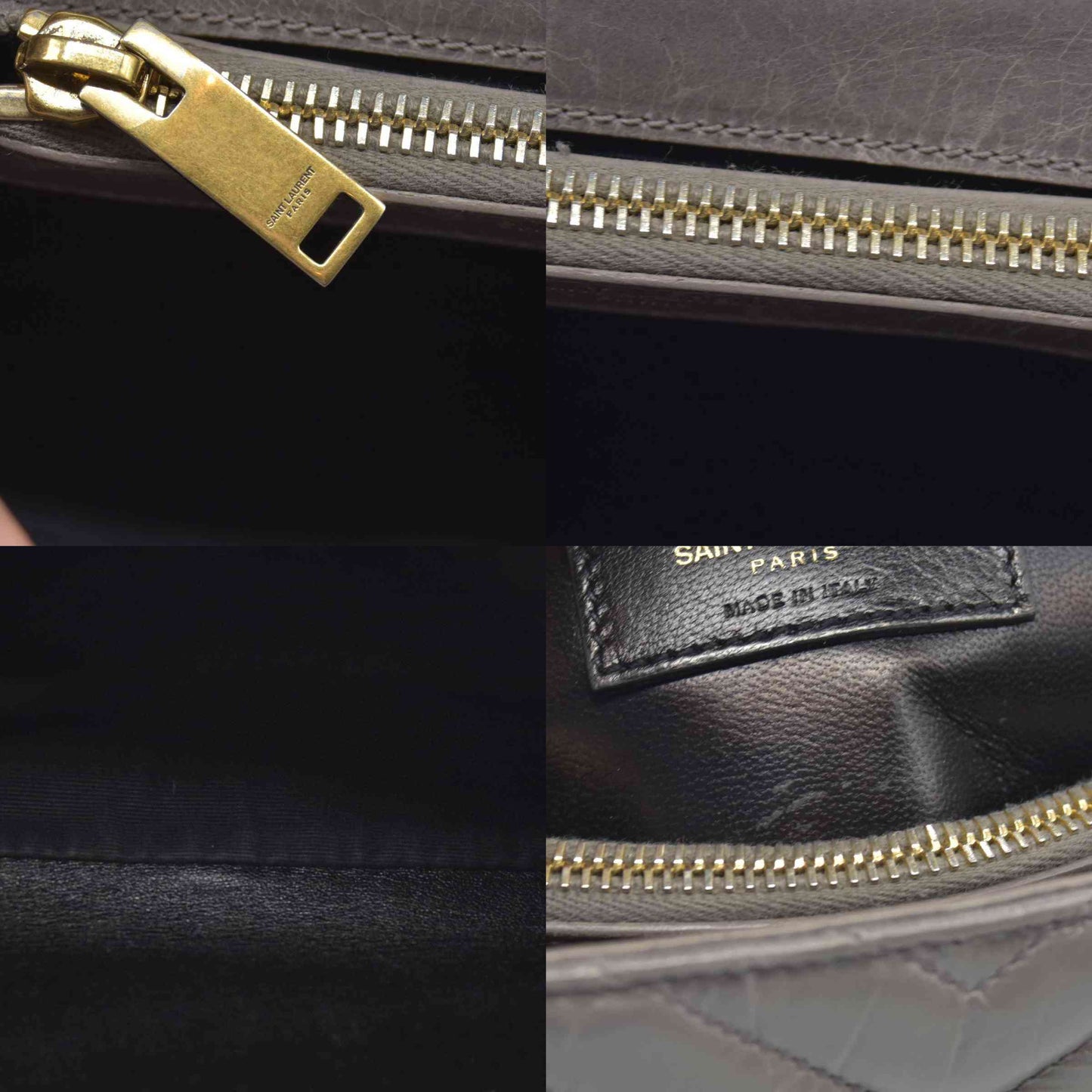 Saint Laurent Waxed Calfskin Matelasse Chevron Medium Monogram College Bag Fog Gray