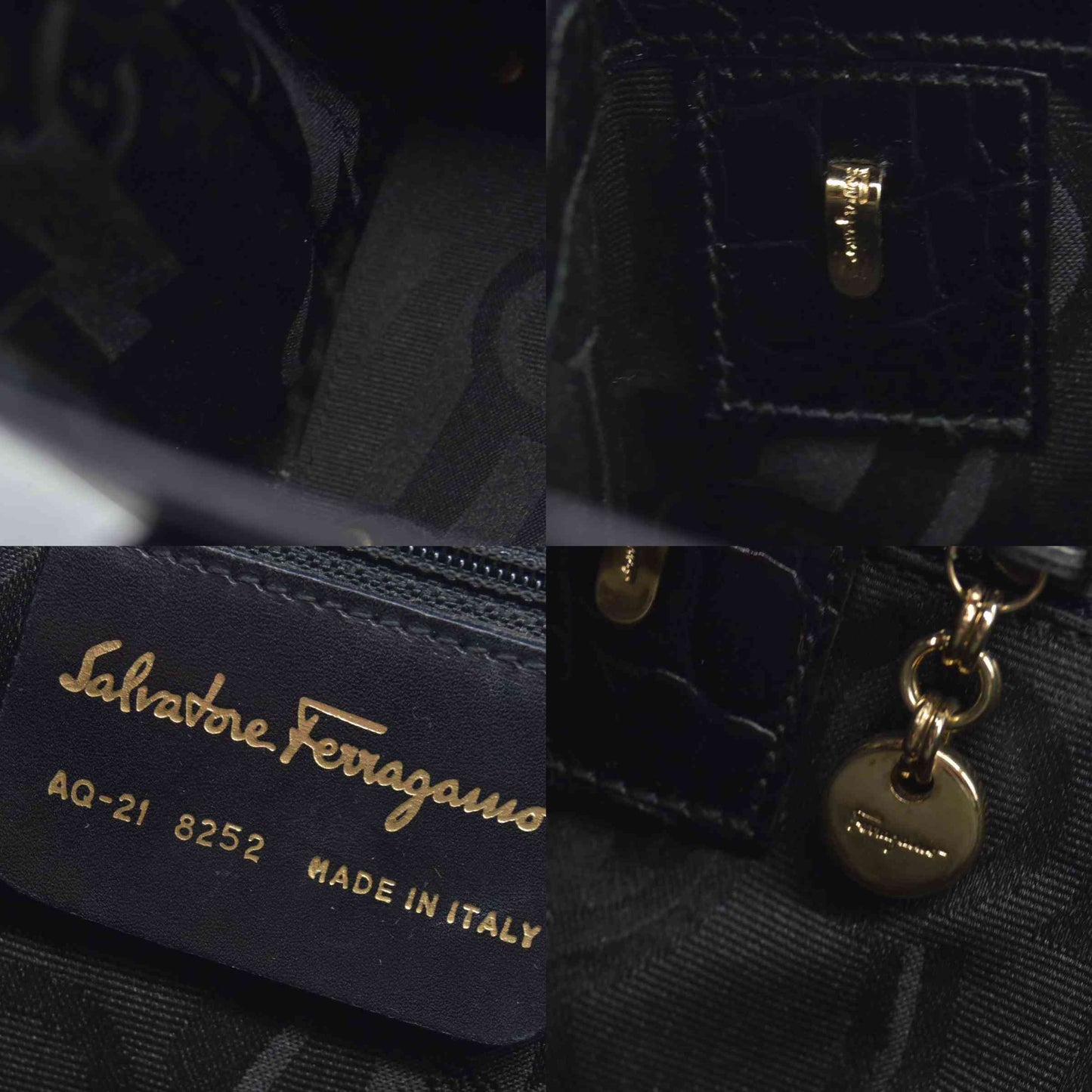 $1200 Salvatore Ferragamo Vara Embossed Leather Shoulder Bag in Black CONSIGNMENT